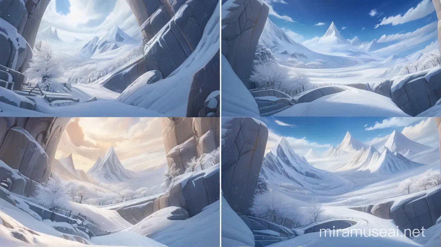 Genshin Impact Snezhnaya Snowy Mountain Landscape with Spiral Abyss Details