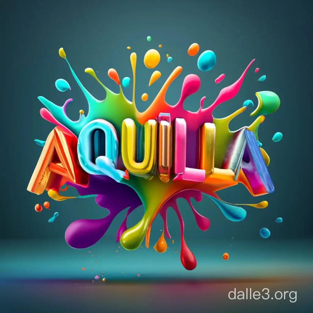 3d colorful splash of (colors) with metallic text "Aquilla". Include rubies and diamonds or whatever you want to include….