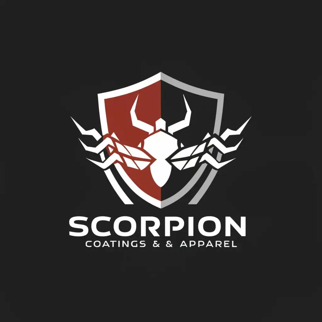 a logo design,with the text "Scorpion Coatings
Print & Apparel", main symbol:A shield with a Scorpion,complex,be used in Automotive industry,clear background