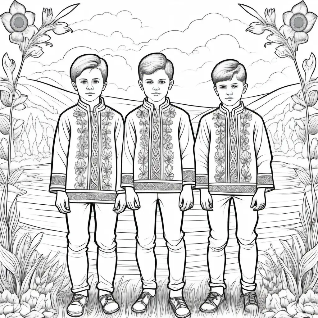 Ukrainian Traditional Style Boys Coloring Page