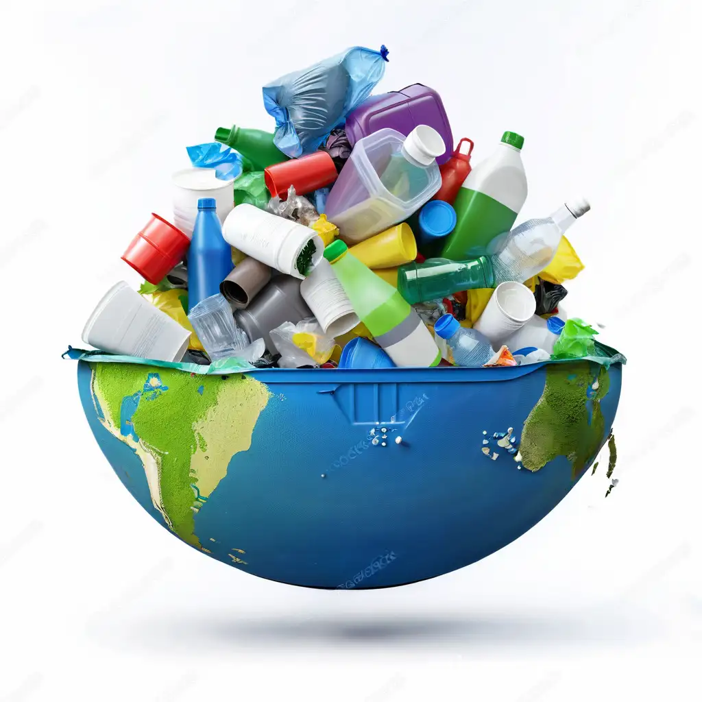 Colorful Plastic Garbage Collection on Clean White Background