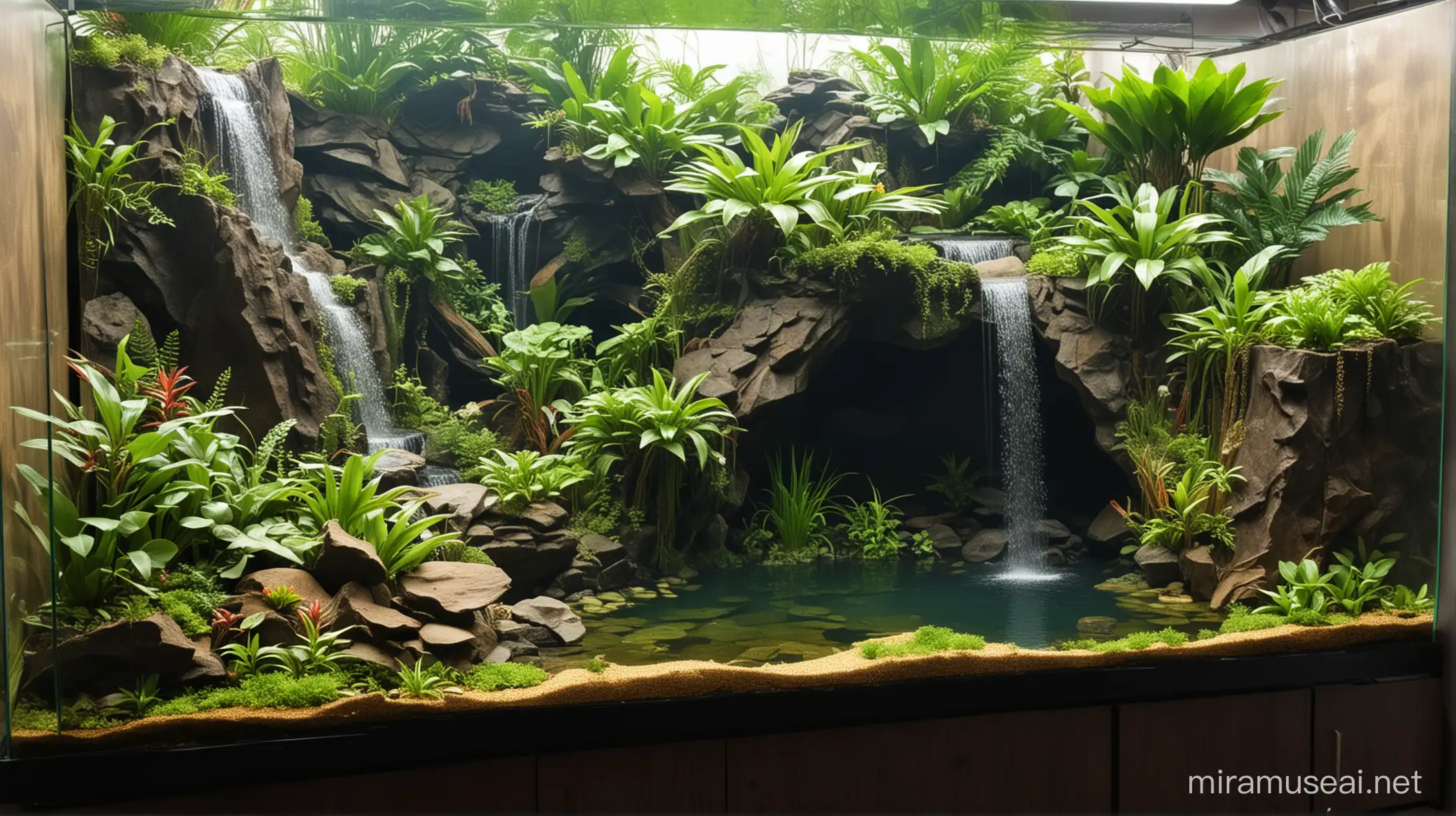 Tropical Snake Habitat with Cliff Waterfall and Lakeside | MUSE AI