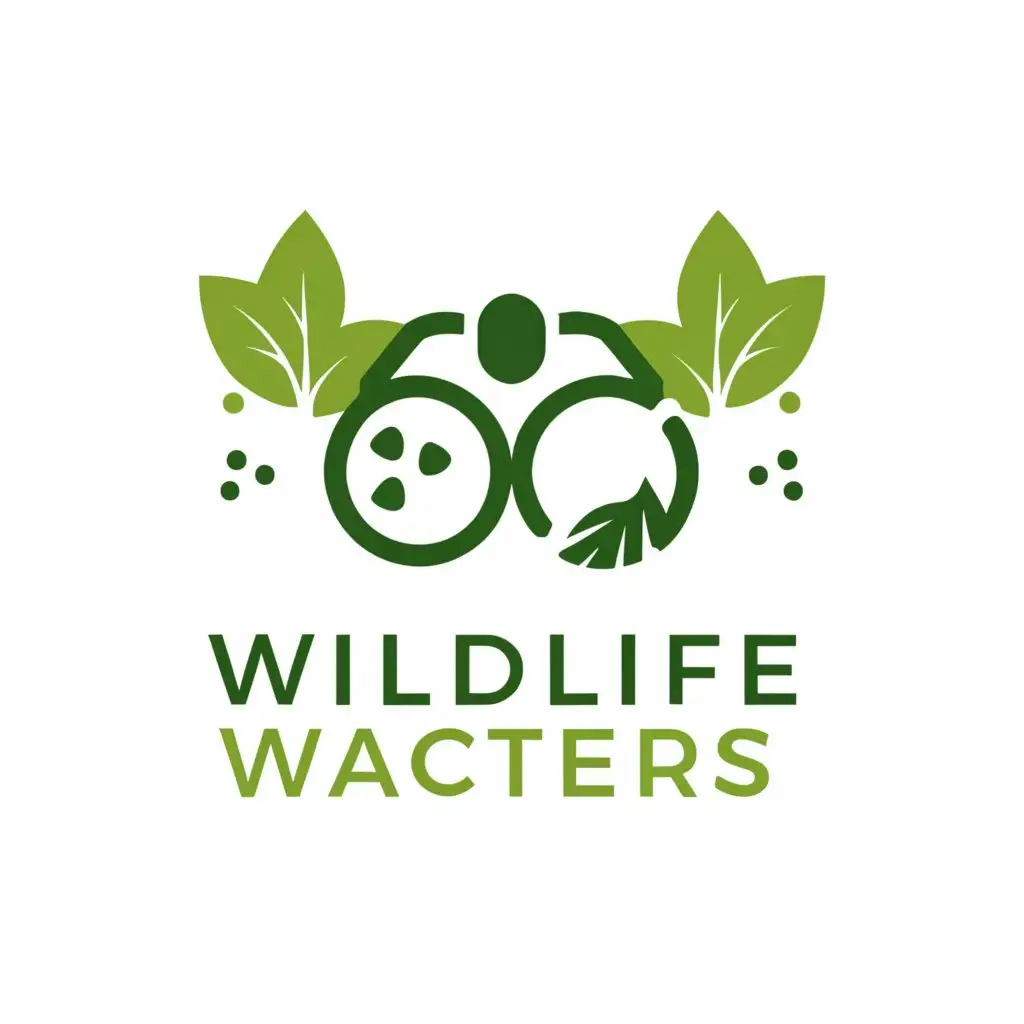 a logo design,with the text "Wildlife Watchers", main symbol:Main Element: A simple, stylized silhouette of binoculars, which represents the act of watching and observing wildlife. The binoculars are integrated with a subtle leaf pattern or texture to highlight the conservation aspect.
Style: The design maintains a clean and modern aesthetic with very few details, focusing on the outline of the binoculars and the hint of natural elements through the leaf pattern.
Color Scheme: The logo uses shades of green. The binoculars could be depicted in a dark forest green, with the leaf pattern subtly etched in a lighter, mint green to create a delicate contrast and enhance visual interest.
Typography: The blog name "Wildlife Watchers" is written in a sleek, modern, sans-serif font. The name could be split, with "Wildlife" on top and "Watchers" below the logo, both in matching green tones to maintain a cohesive look.
Layout: The binoculars icon is compact and placed centrally above the text, creating a balanced and versatile logo suitable for various media formats.,Moderate,clear background