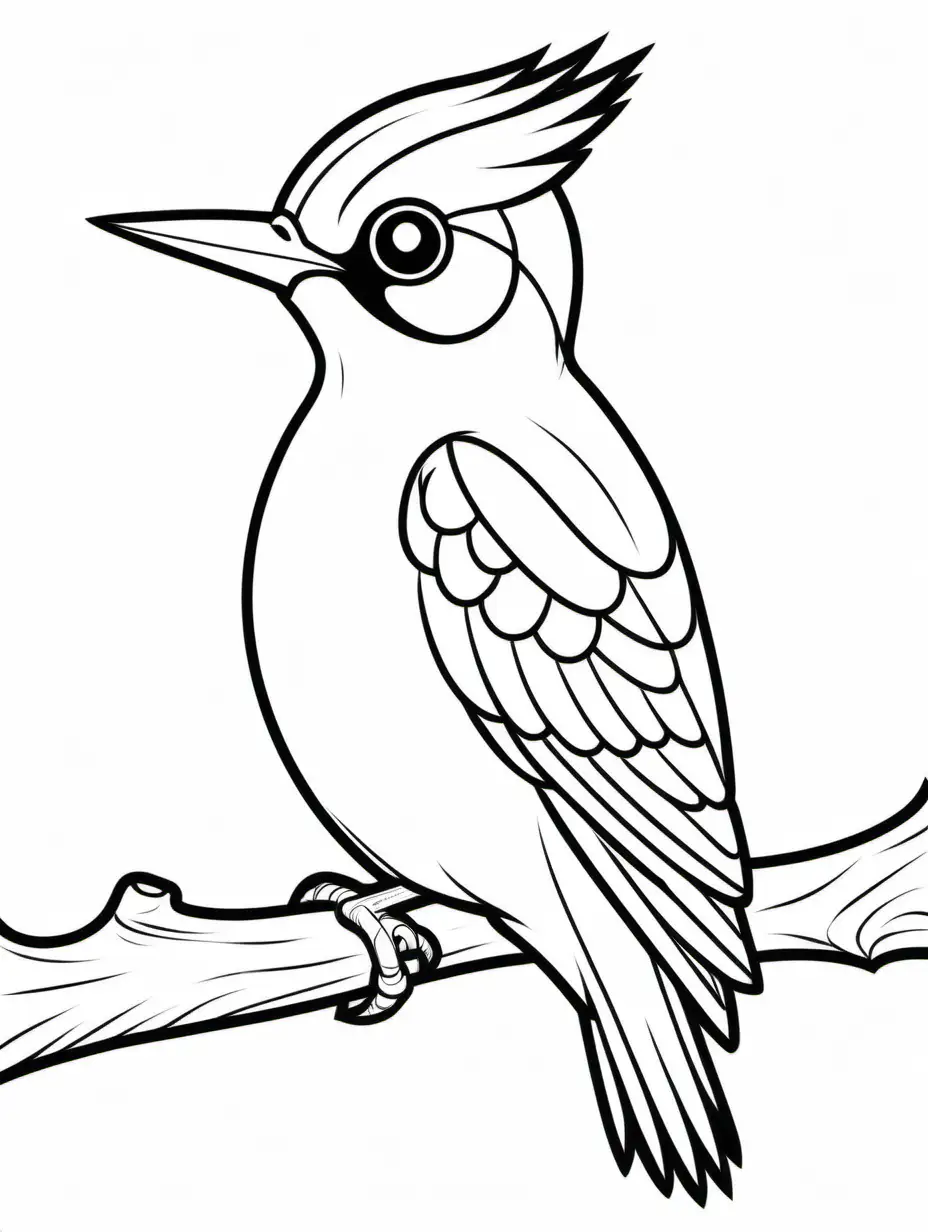 simple cute   woodpecker 
coloring page
line art
black and white
white background
no shadow or highlights