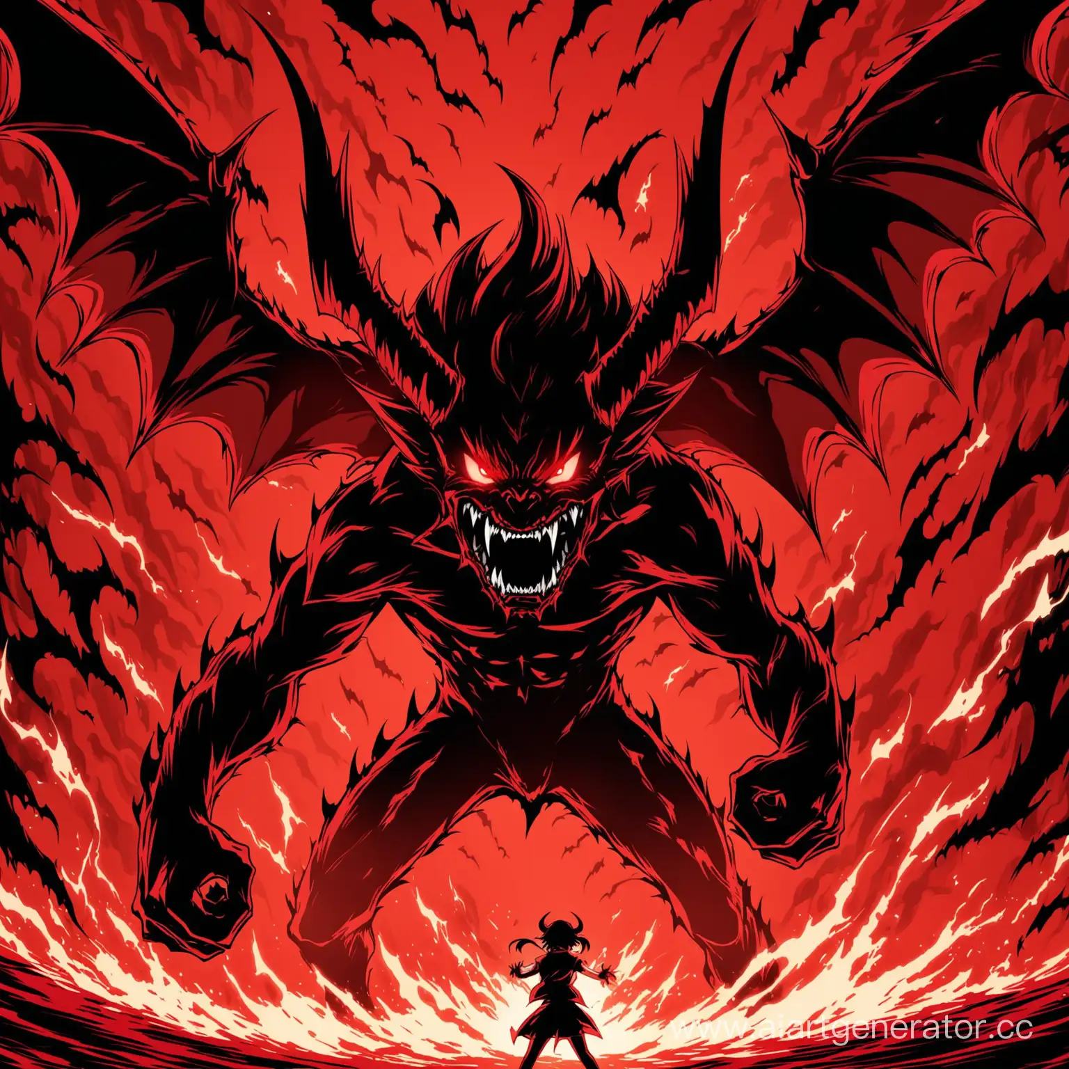 Demon eater, red tones, anime, demons, anger, fear