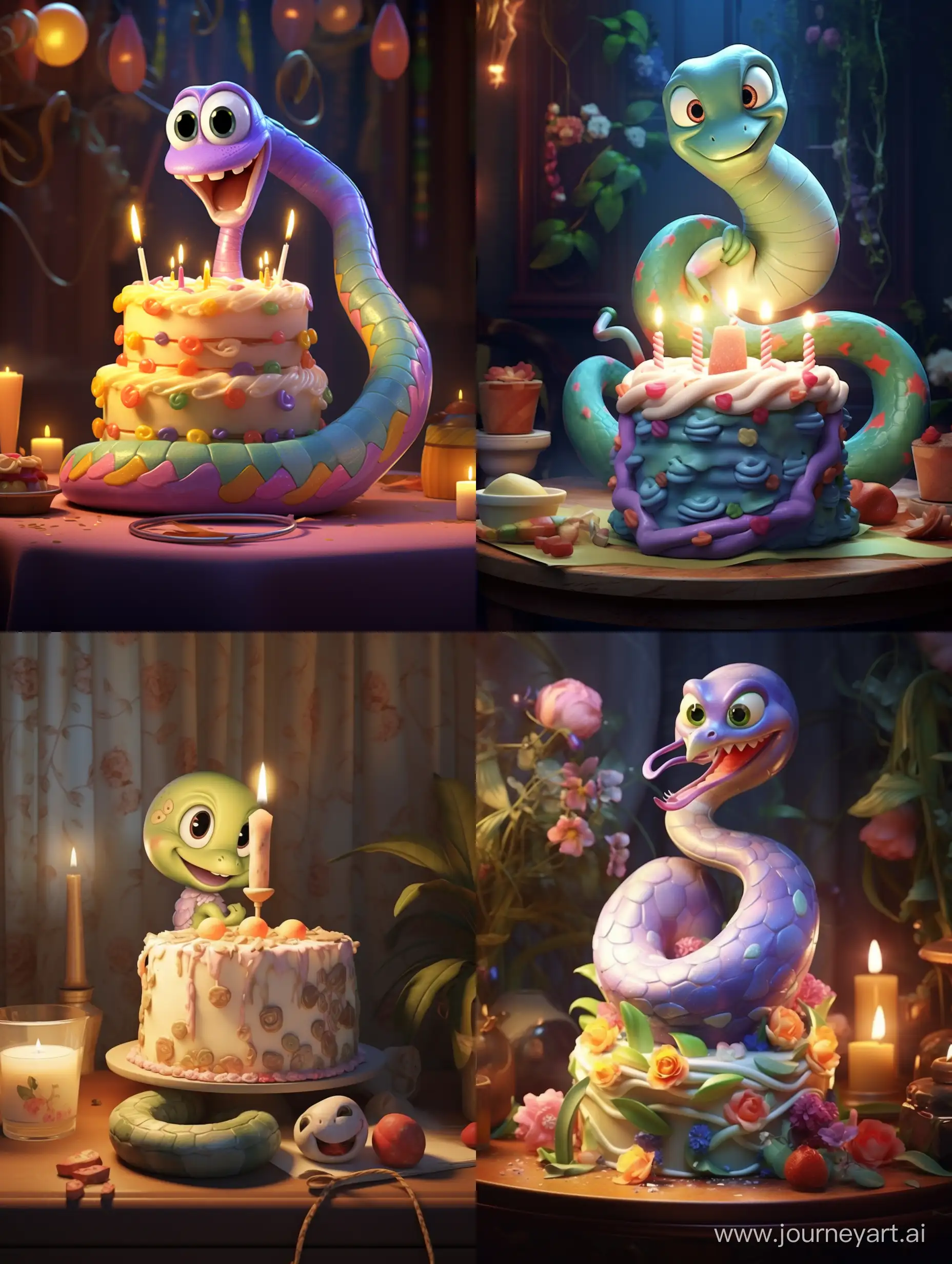 Whimsical-Snake-Celebration-with-Cake-and-Gifts-in-PixarDisney-Style