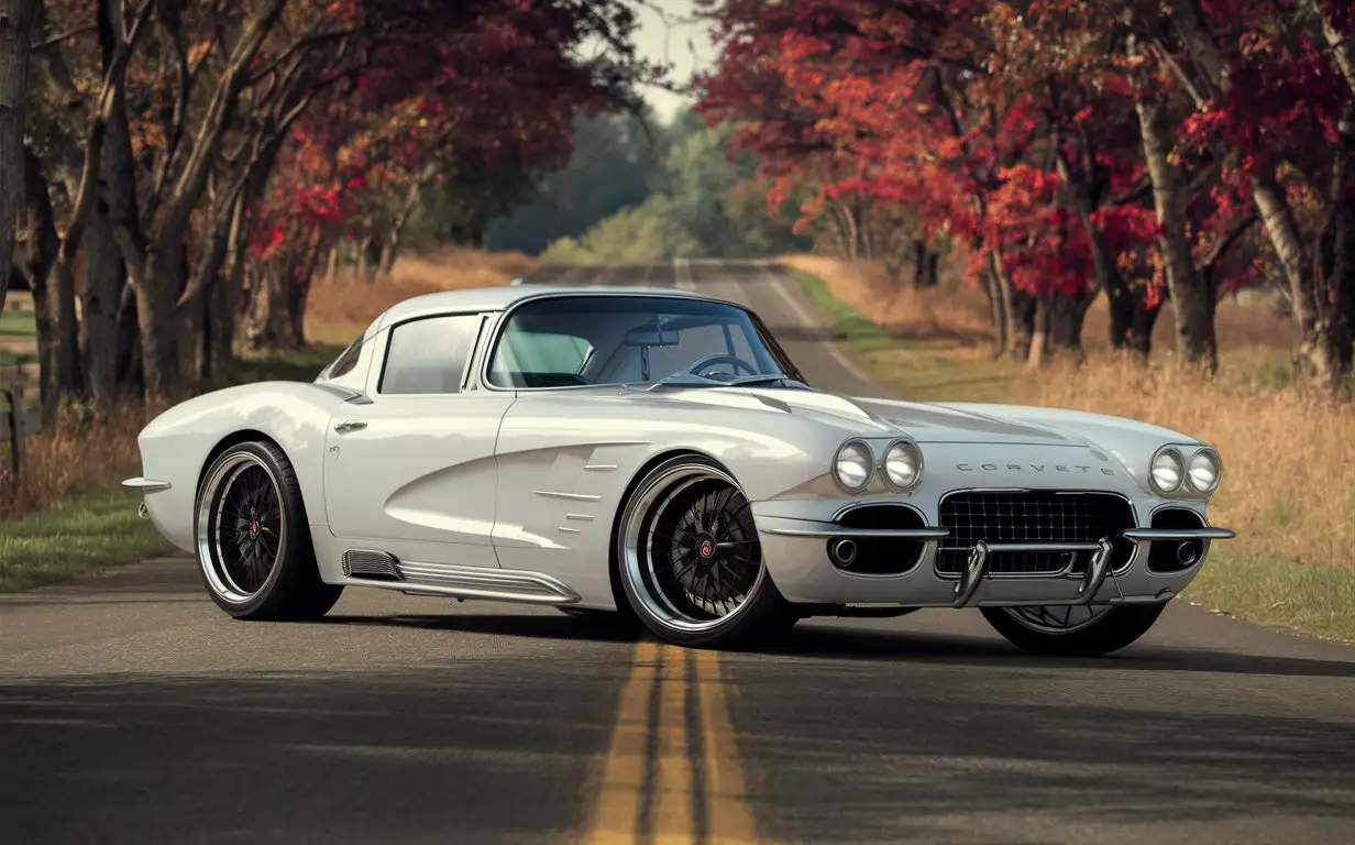1960-Chevy-Corvette-Concept-Car-with-Advanti-Rims-on-Country-Road-in-Fall
