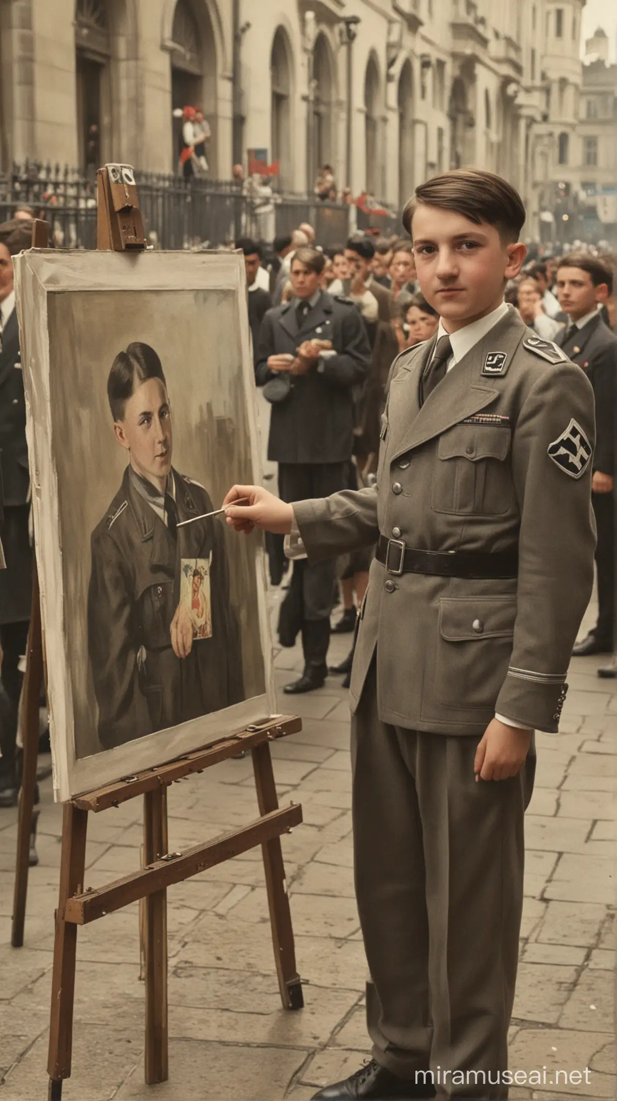 In 20th century, an Austrian boy Hitler  selling paintings in Vienna 