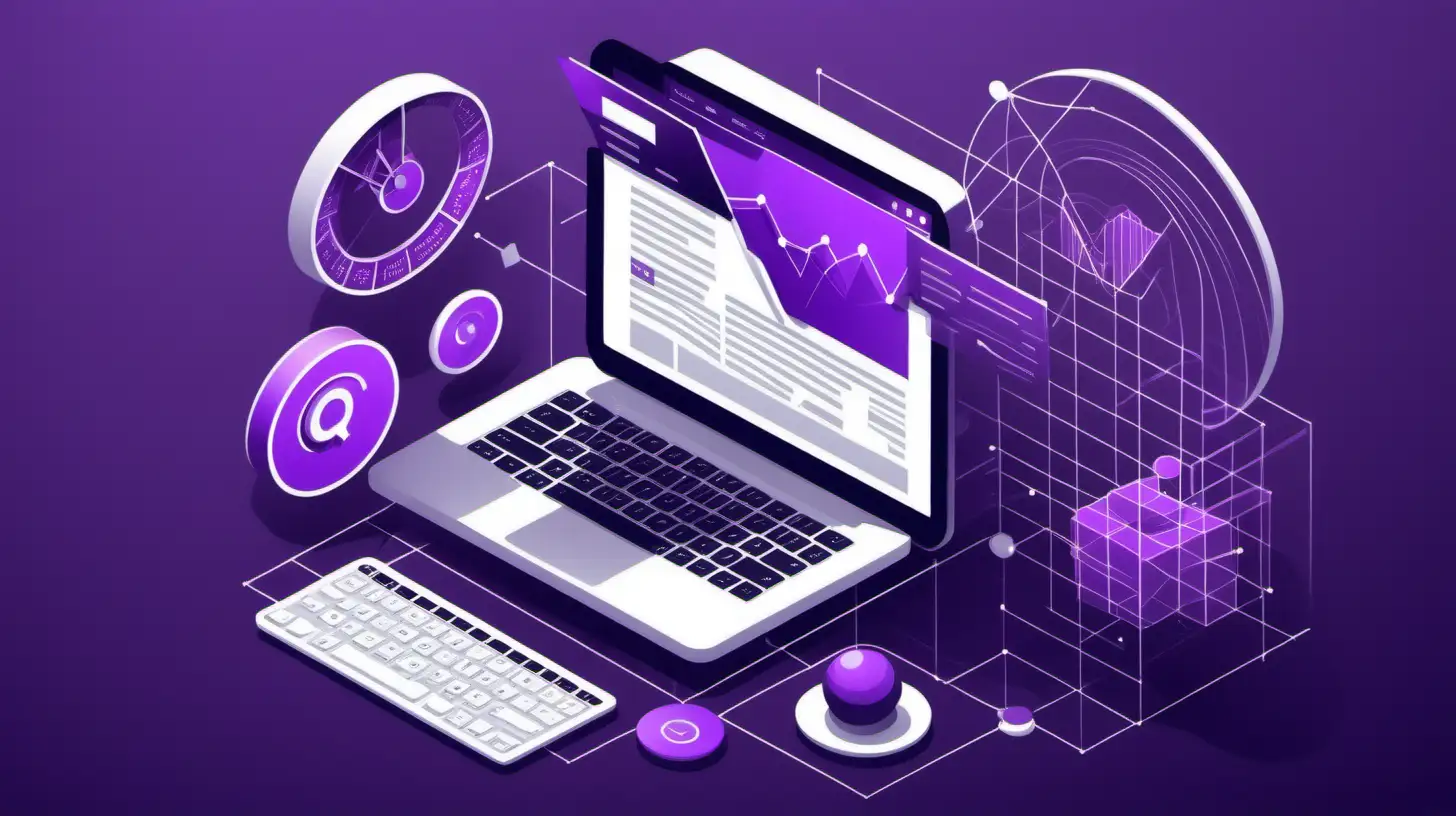 Algorithms Are Revolutionizing The World Of Marketing for optimizing website performance

no writing and words should be included only perception based scenario focusing website

the background color should be gray and purple color