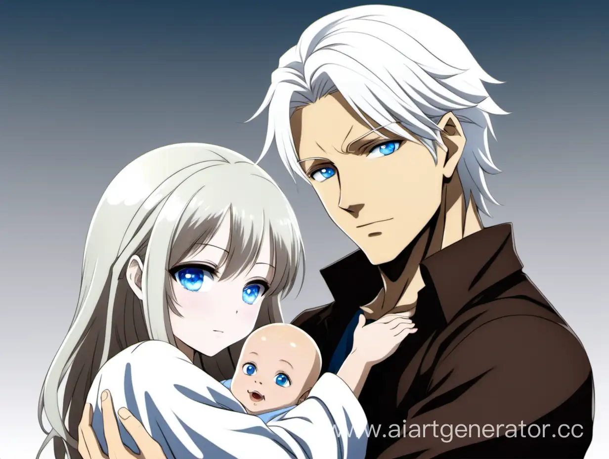 Anime-Characters-WhiteHaired-Guy-and-BrownHaired-Girl-Holding-BlondHaired-Baby