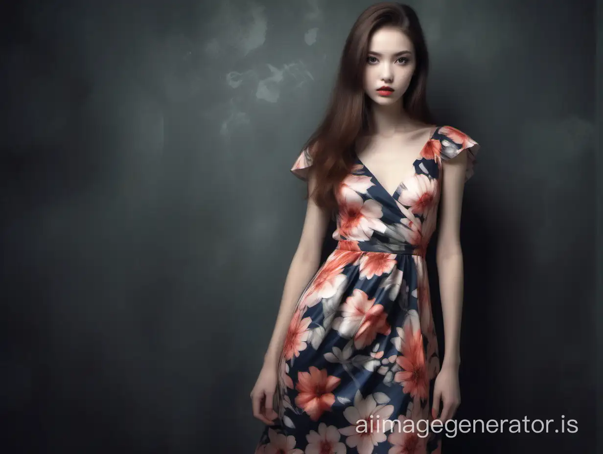 Slender beauty in a floral dress