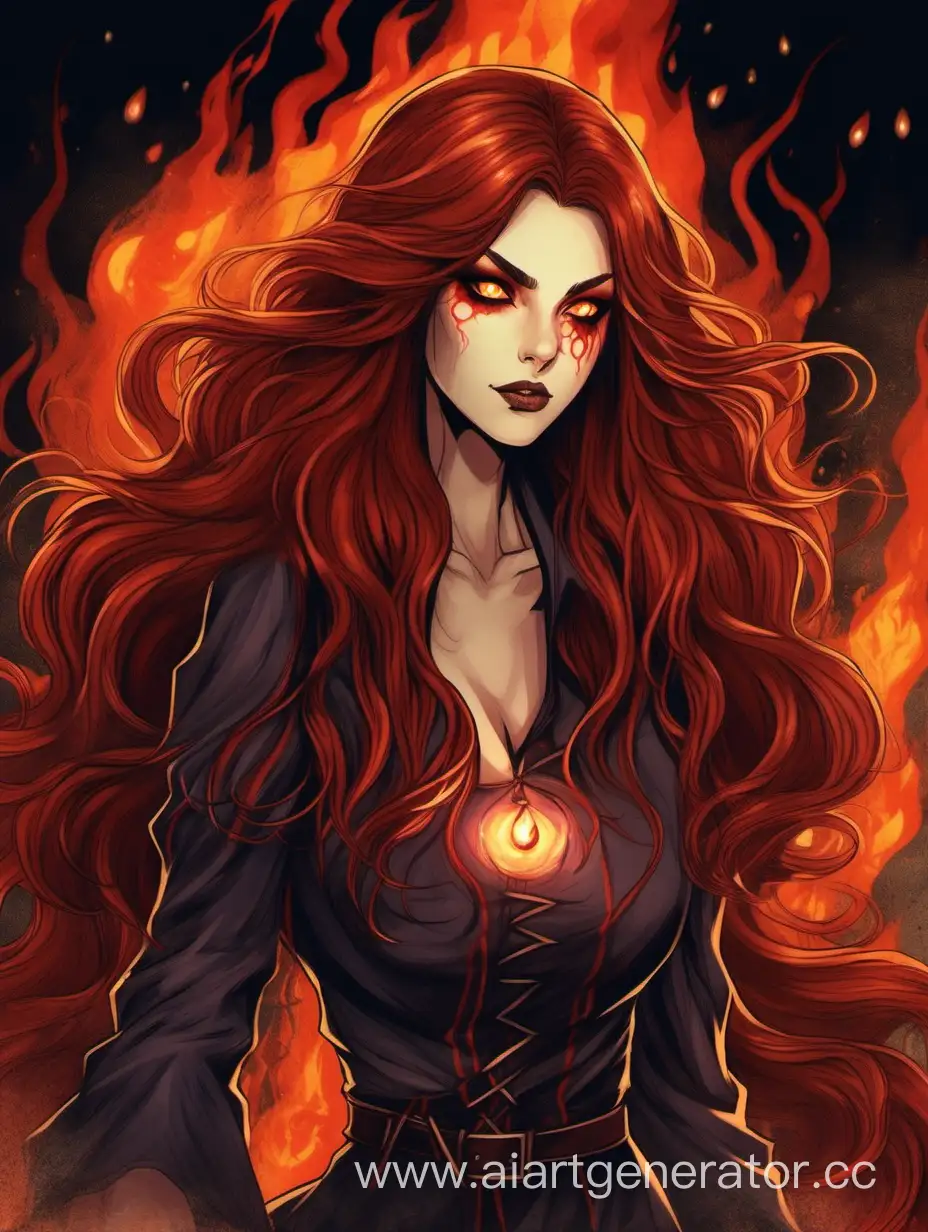 Красивая ведьма с каштановыми волосами и огненными глазами управляет кровью