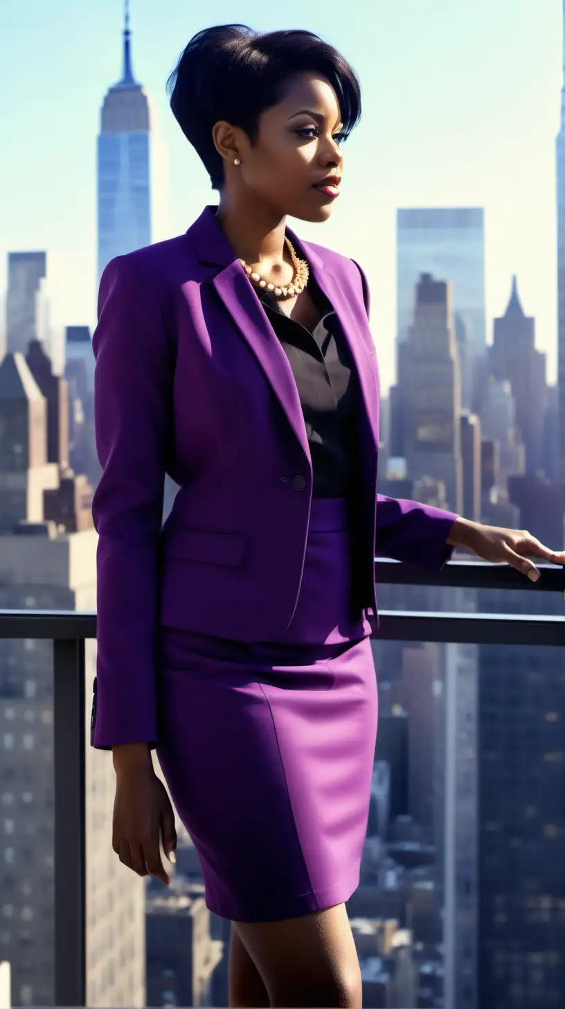 Stylish Businesswoman in Manhattan Penthouse with Stunning City View