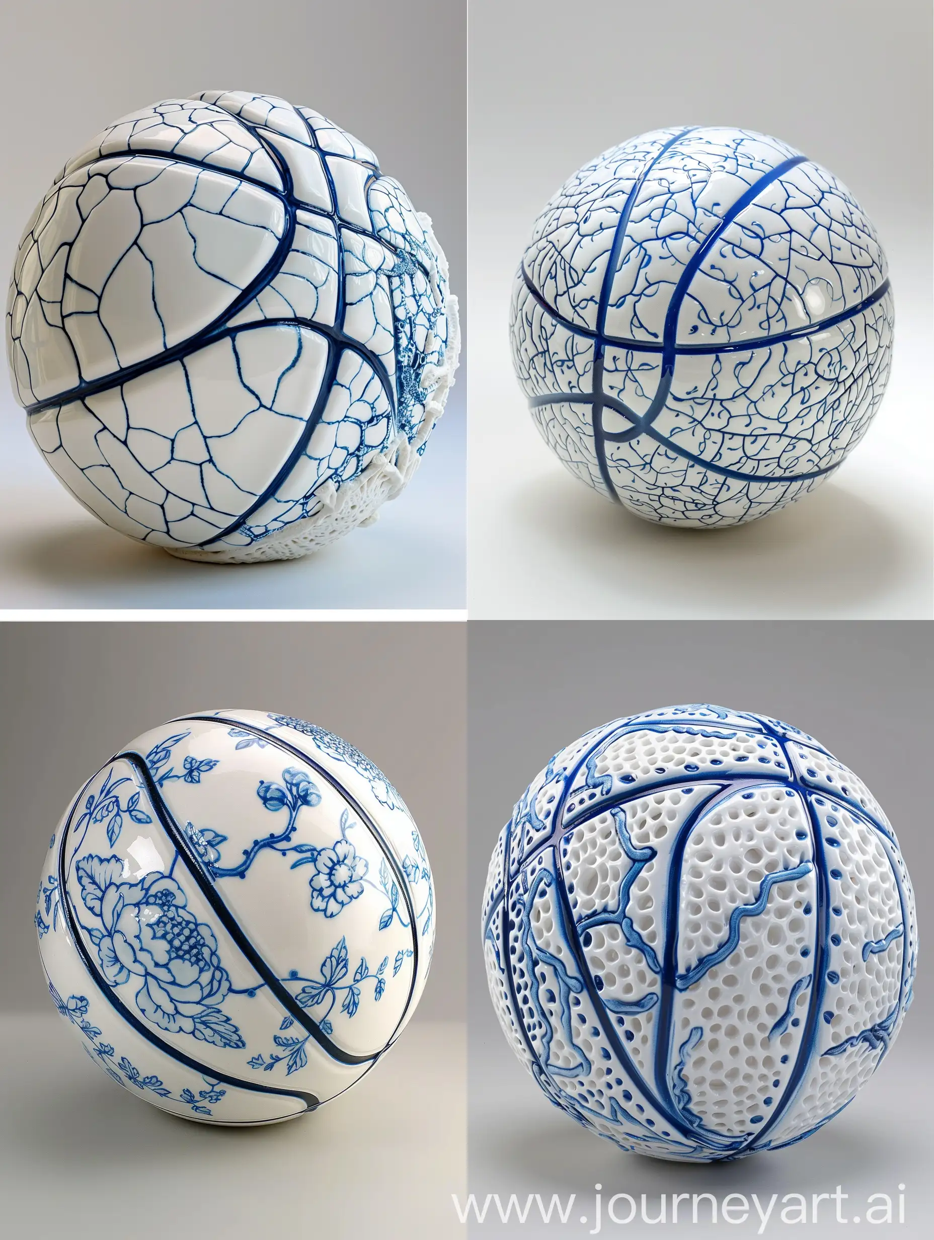 Hyper-Realistic-Porcelain-Imari-Ware-Style-Basketball-in-Intricate-White-and-Blue-Design