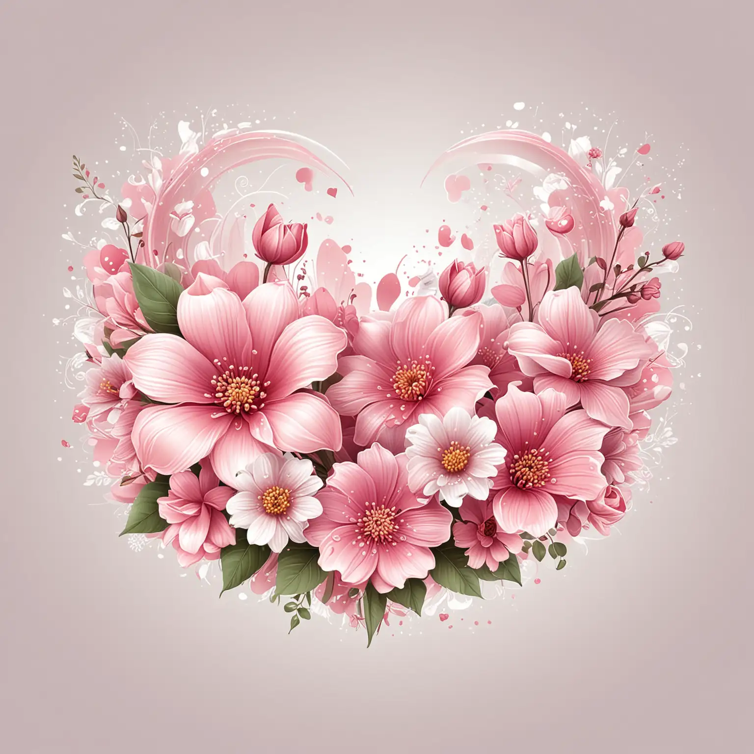 pink fairytale style valentine flowers, vector, white transparent 
background 