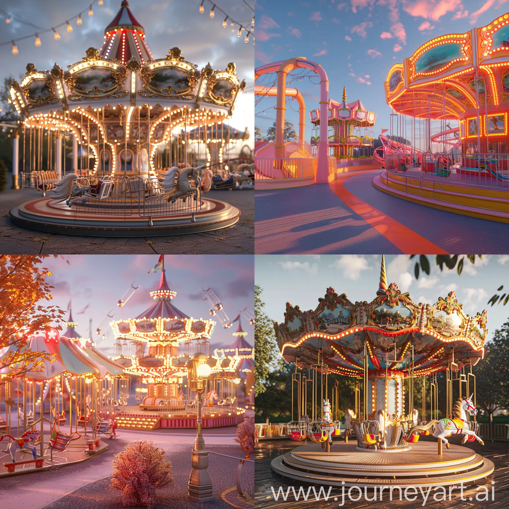 Amusement Park, ultra realtistic, warm color palette, unicorncore, vray, study, sharp 