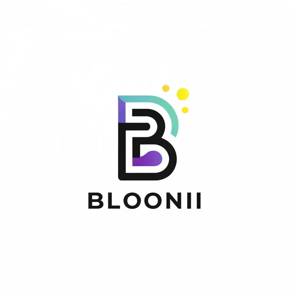 a logo design,with the text "Blooni", main symbol:B, symbol, speech bubble, unicorn horn,Minimalistic,be used in Technology industry,clear background