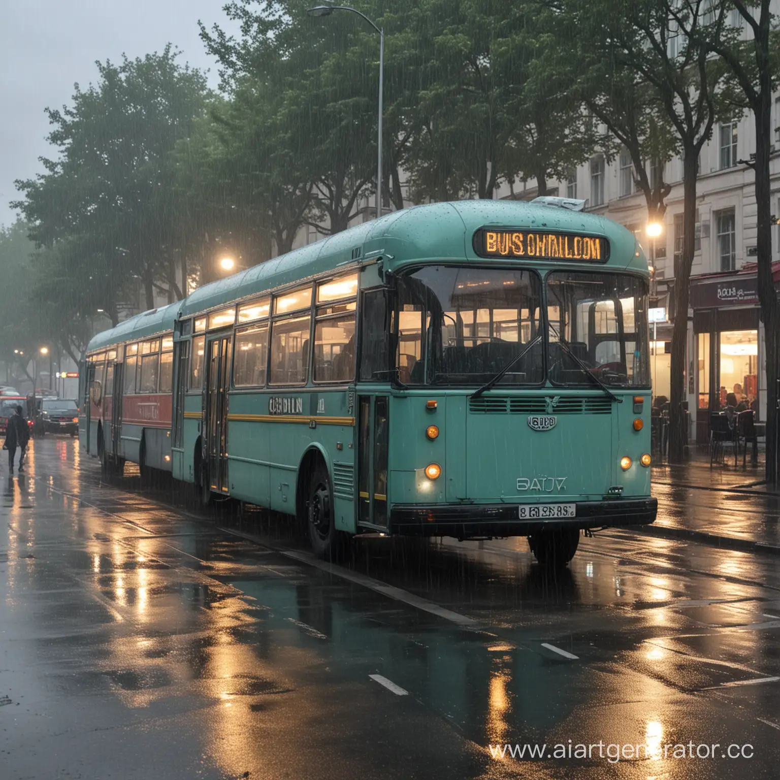салон автобуса в дождь