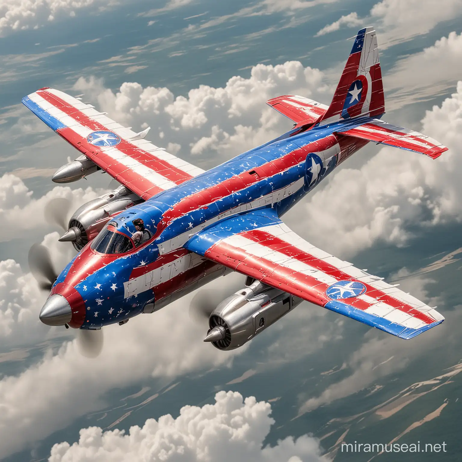 Captain America Inspired Airplane Flying High in the Sky
