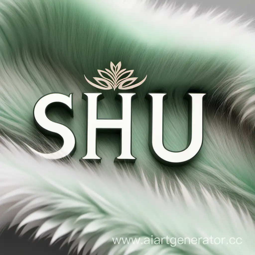 зелено-бело- бежевый логотип бренда женских шуб с названием SHU