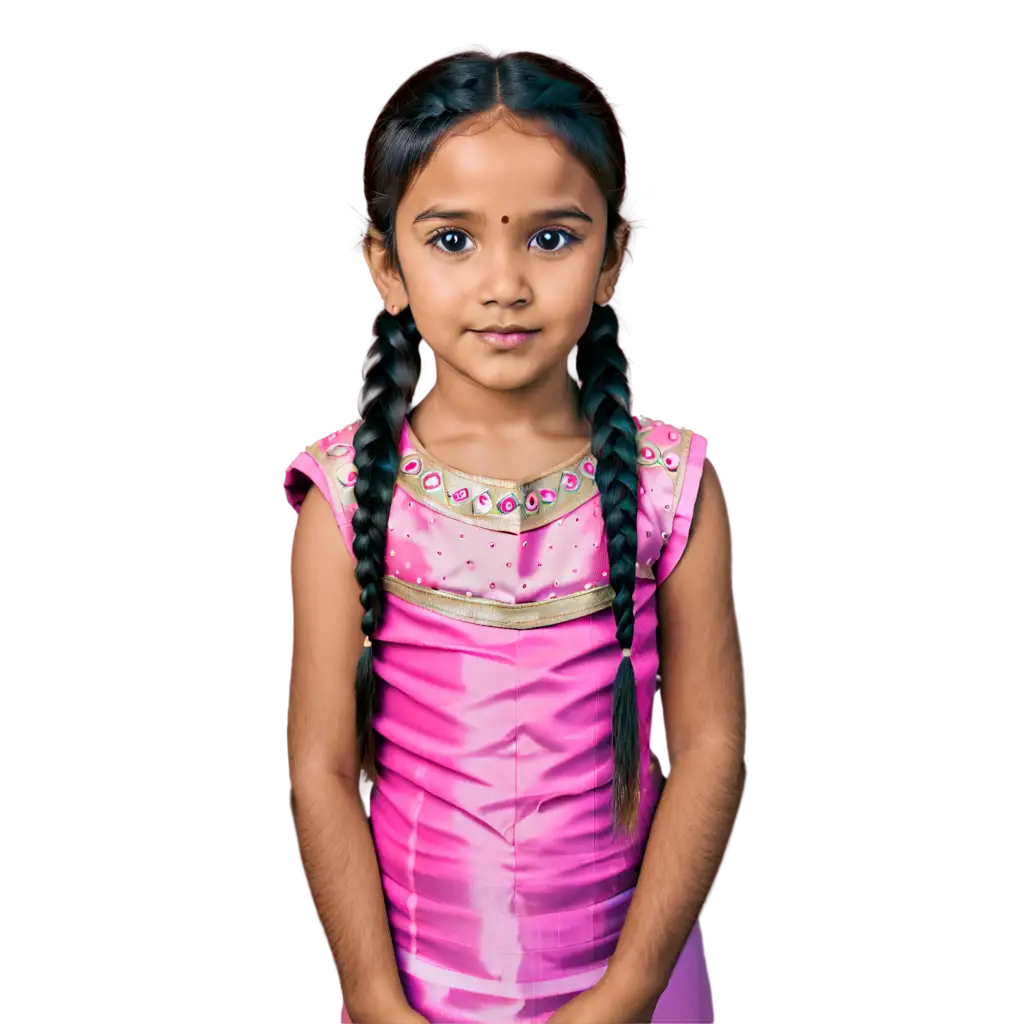 Indian girl child of 5 years old having pony tail braid with beautiful eyes.