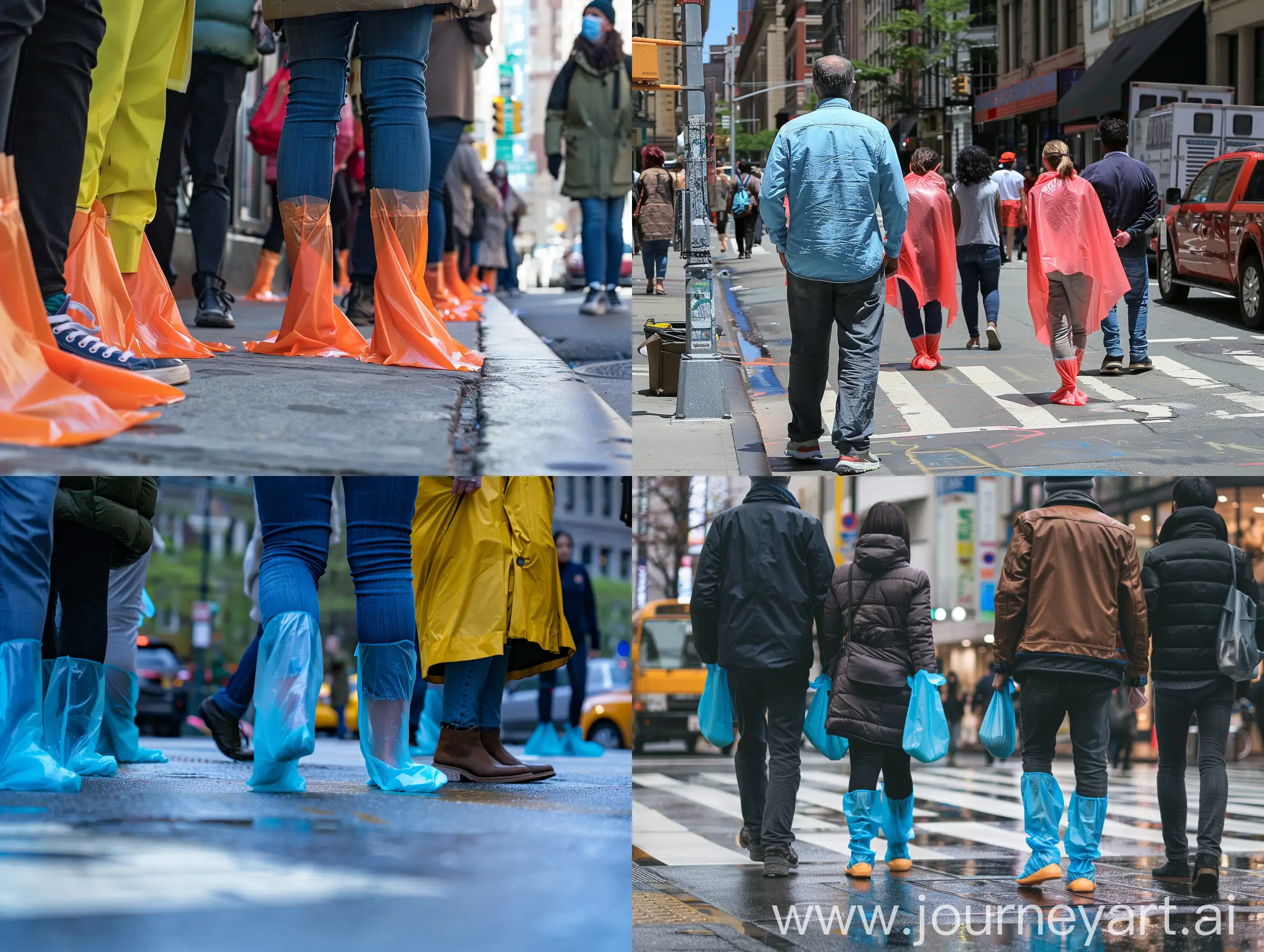 Urban-Scene-with-People-Wearing-Reusable-Shoe-Covers