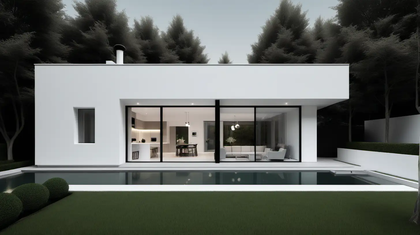 Minimalistic OneFloor Family House with Stunning White Exterior and Garden