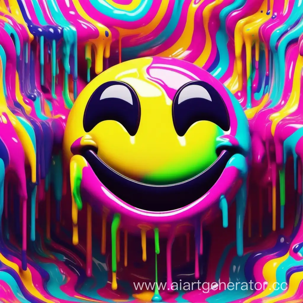 psychedelic melting neon colors smiley face