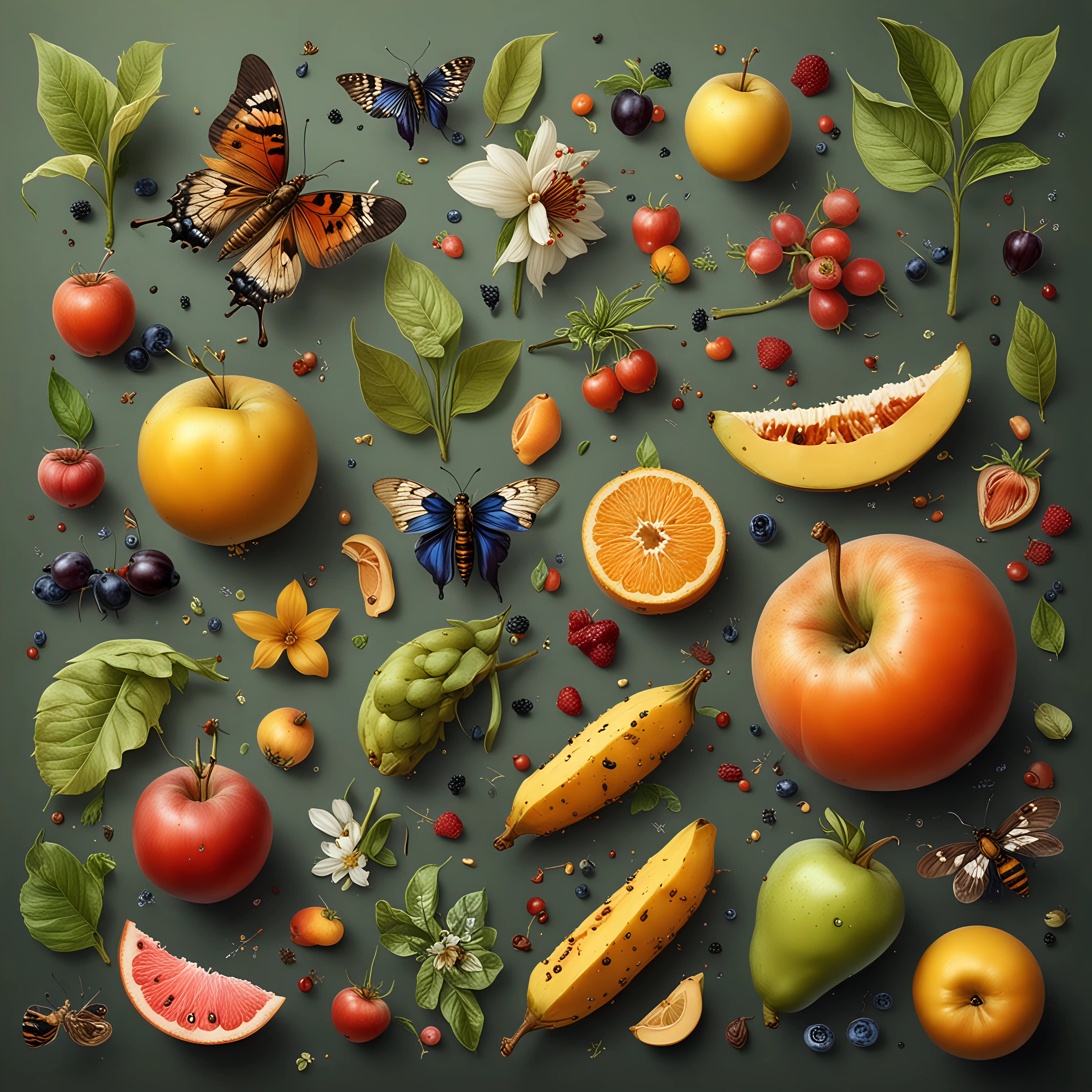 Colorful Flower and Fruit Illustration Inspired by Jan van Kessel II