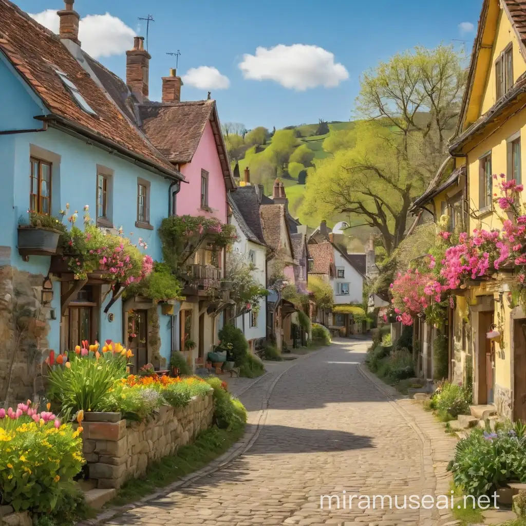 Quaint Village in Springtime Colorful Houses