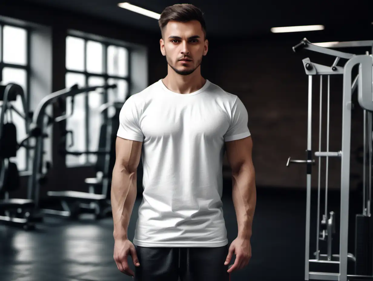 Detailed MockUp of a Man in Gym with Blank White TShirt