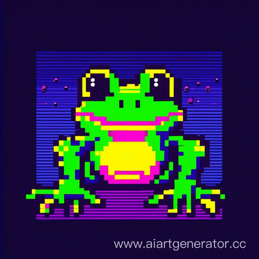 Neon-Frog-in-Pixelated-Realm-Vibrant-8bit-Art-Background