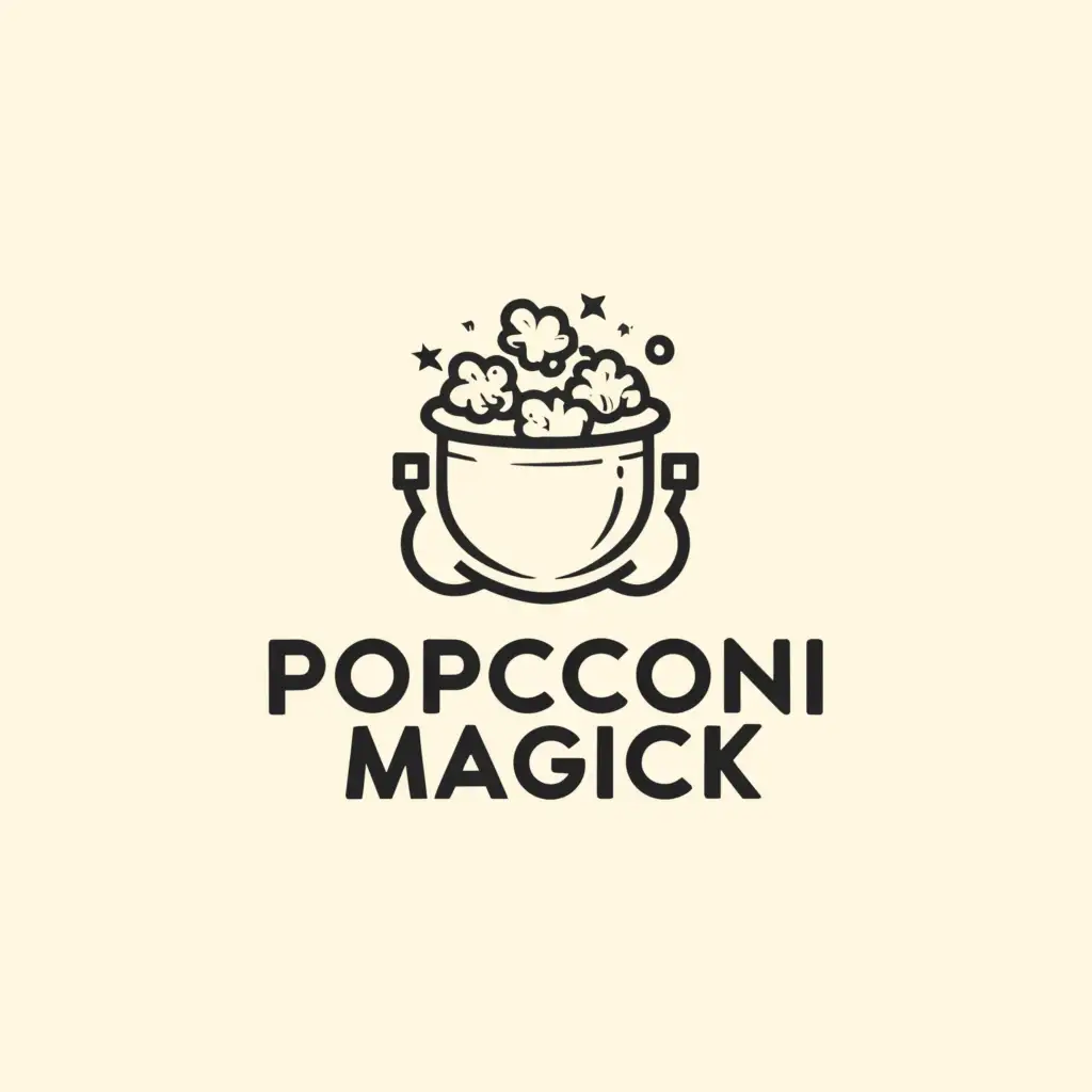 a logo design,with the text "Popcorn Magick", main symbol:cauldron with popcorn,Minimalistic,clear background