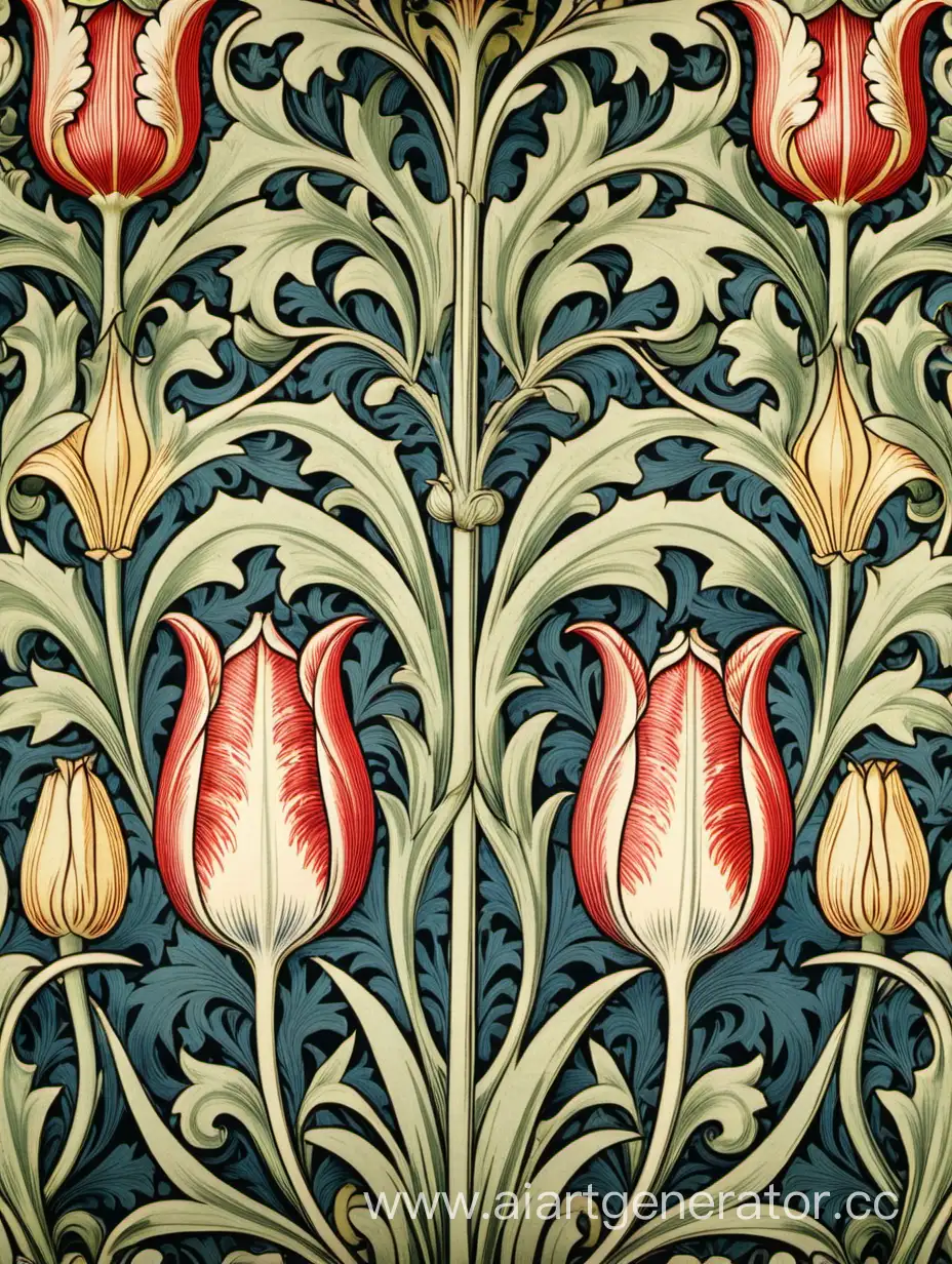 Vintage-Floral-Wallpaper-with-William-Morris-Tulip-Design