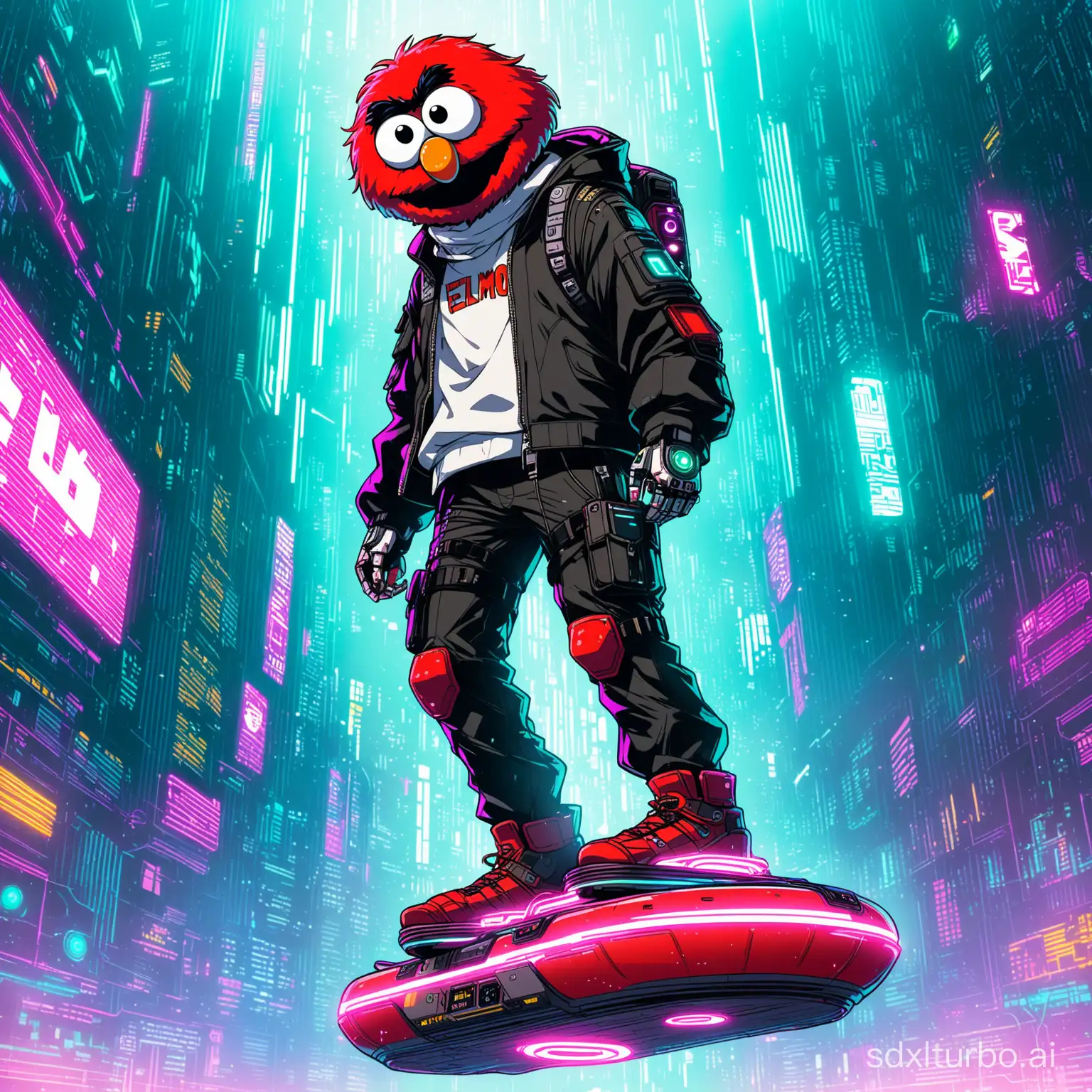 Cyberpunk-Anime-Solo-Guy-in-Elmo-Mask-on-Hoverboard
