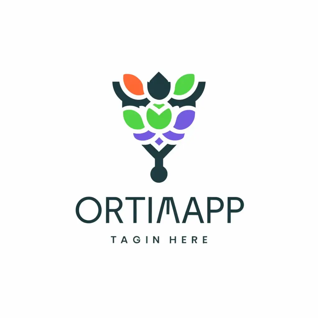a logo design,with the text "ortimapp", main symbol:map pin in the form of a tree surrounded by grapes,Minimalistic,clear background