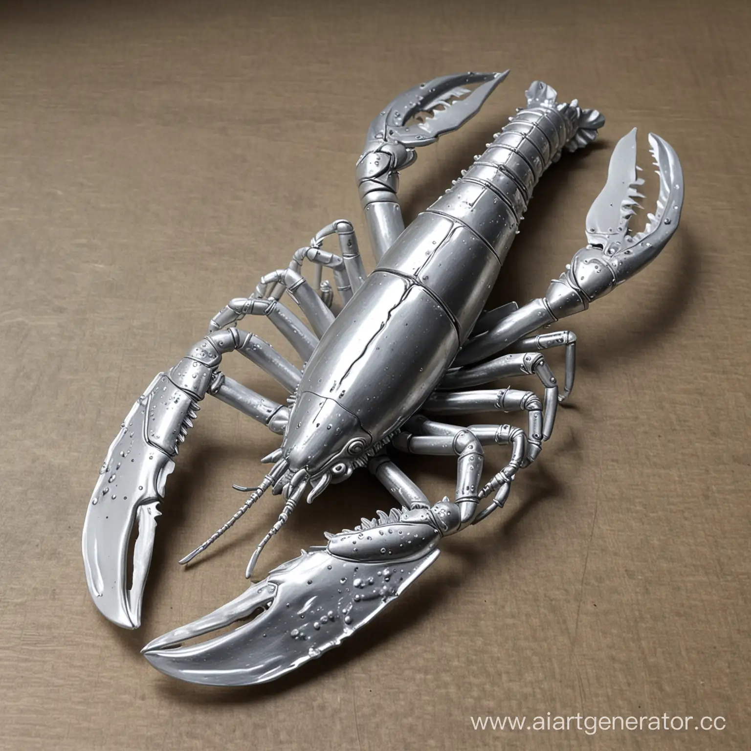 Shiny-Aluminum-Lobster-Sculpture-in-Coastal-Setting