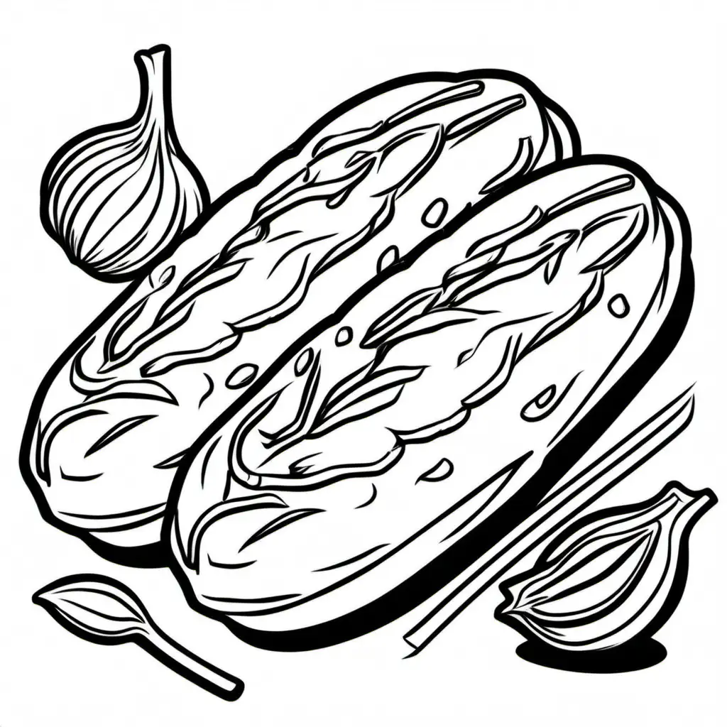 Garlic bread bold ligne and easy
, Coloring Page, black and white, line art, white background, Simplicity, Ample White Space. The background of the coloring page is plain white to make it easy for young children to color within the lines. The outlines of all the subjects are easy to distinguish, making it simple for kids to color without too much difficulty