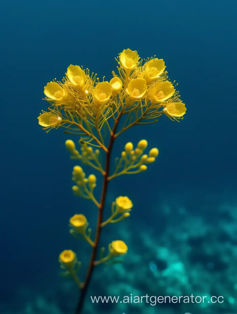 Vibrant-Acacia-Yellow-Flower-CloseUp-in-Serene-Blue-Water