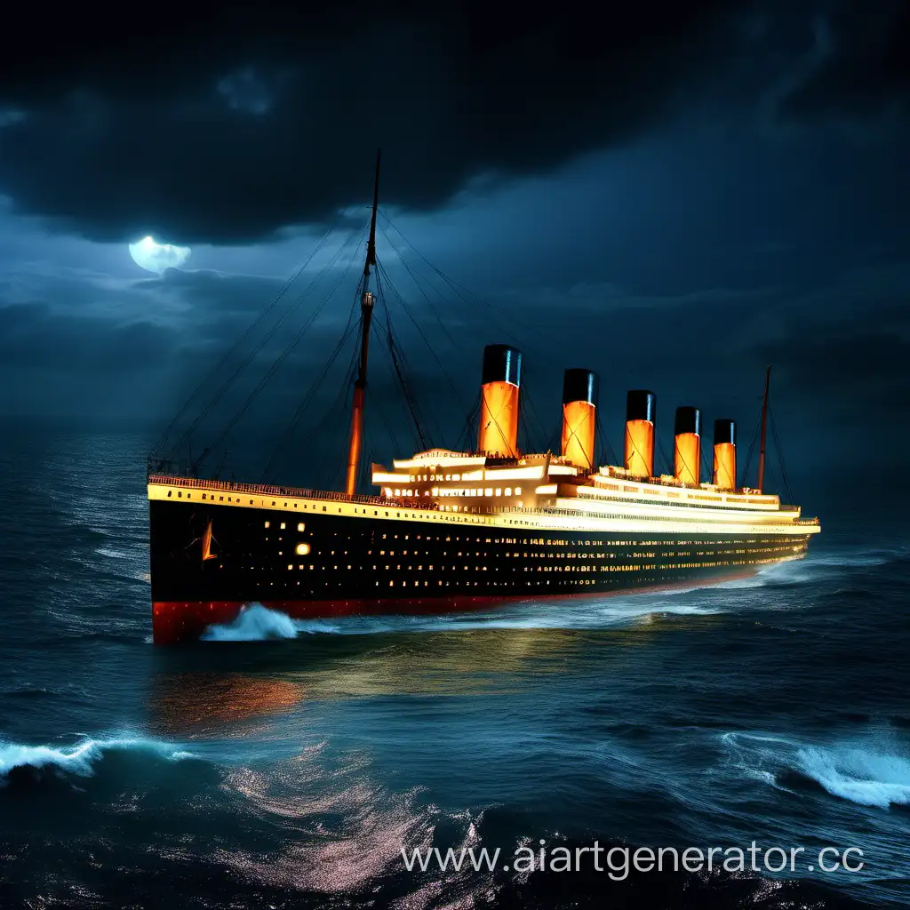 Titanic, ocean,people ,night, dark, spectacular,hdr,64k,reality , photo reality, ISO800,high detail