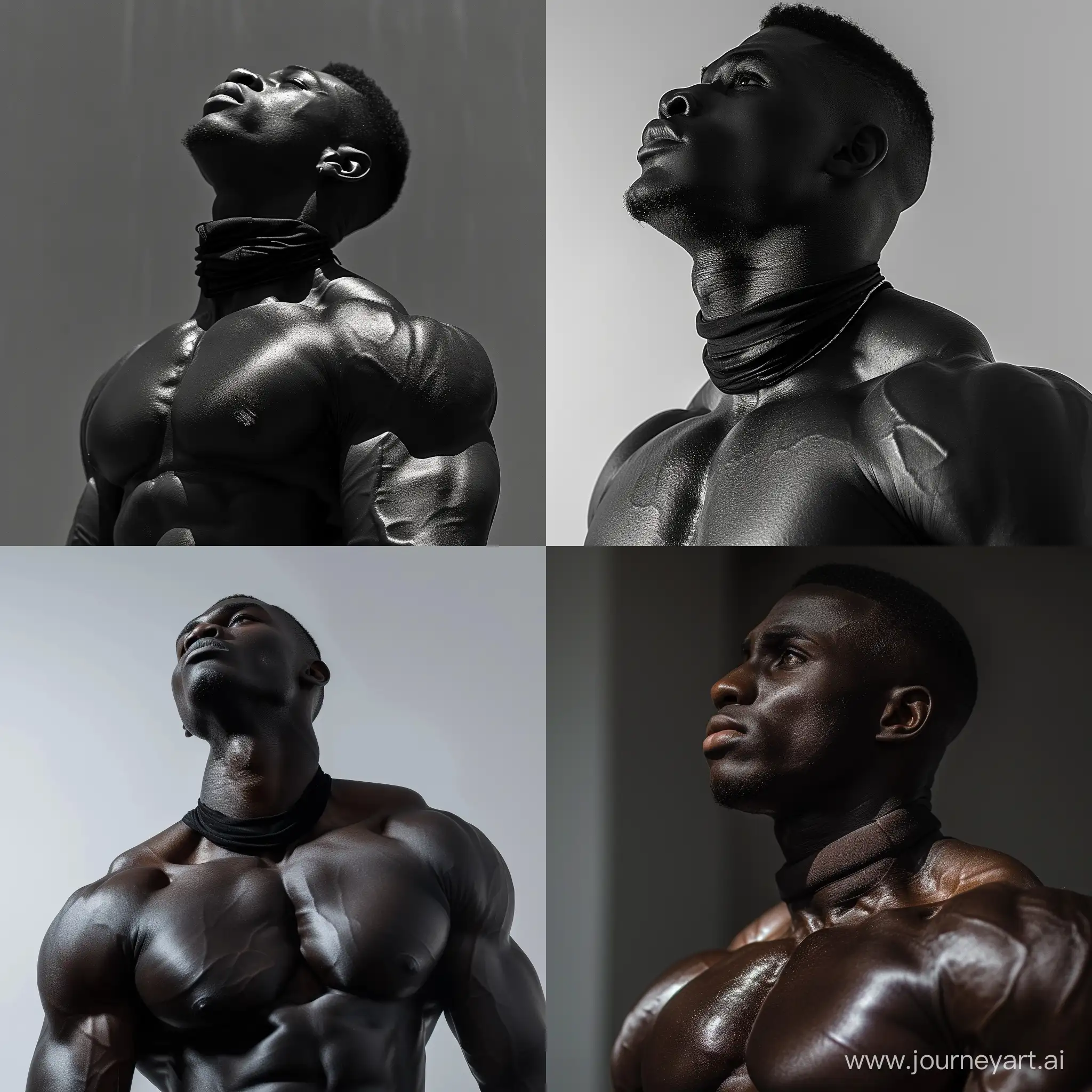 A black muscular man, with huge muscular neck.