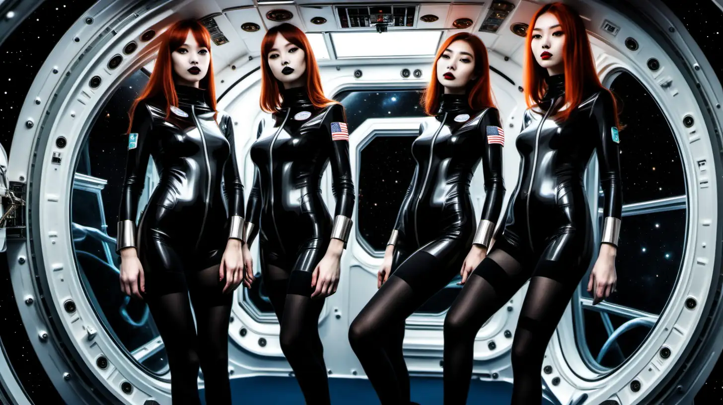 Graceful Astronaut Girls Floating in Space Capsule