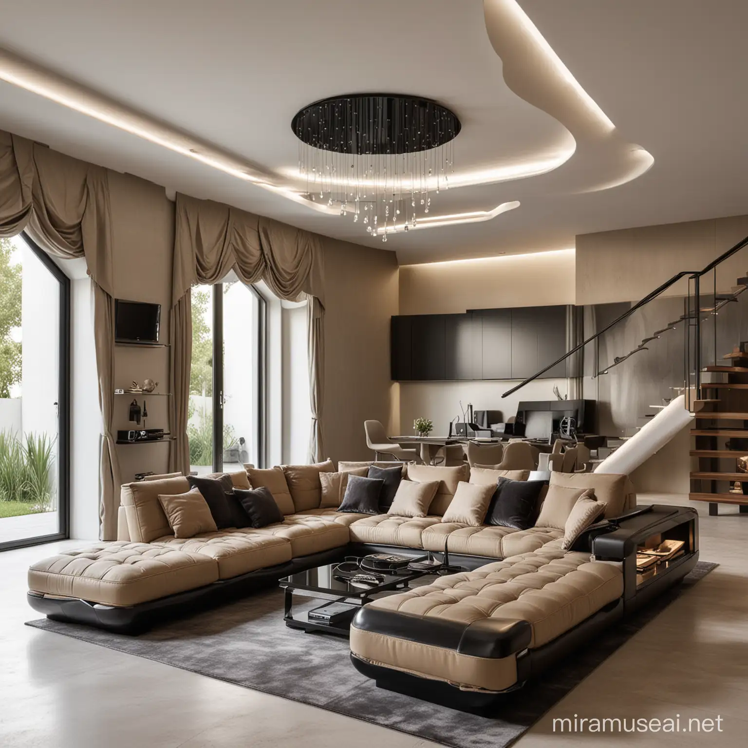 Futuristic Villa Interior with Modular Sofa and HighTech Amenities