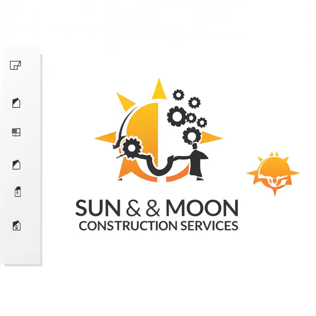a logo design,with the text "sun & moon construction services", main symbol:sun, moon, architect, engineer,Minimalistic,be used in Construction industry,clear background