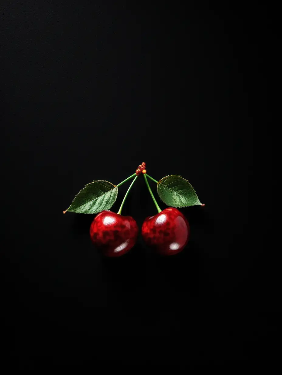 Black  background with  a pattern of 2 cherries

