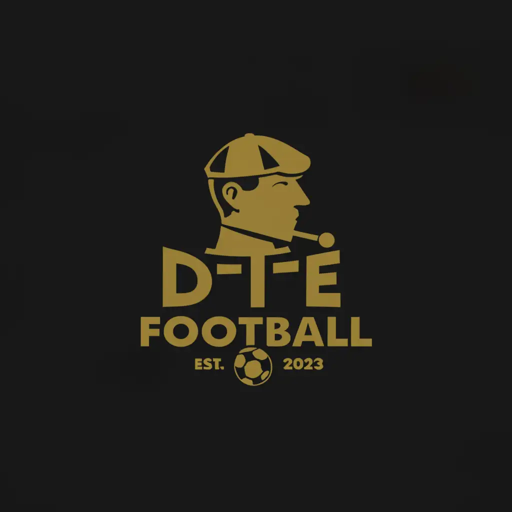 a logo design, with the text 'DTE Football', main symbol: A detective like Sherlock Holmes, Black Background, complex, clear background, soccer ball, established in 2024