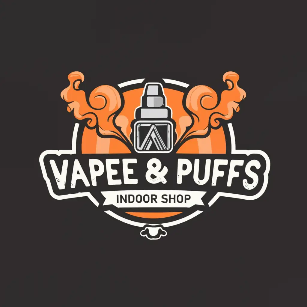 a logo design,with the text "GST VAPE & PUFFS INDOOR SHOP", main symbol:vape puffs smoke,Moderate,be used in Entertainment industry,clear background