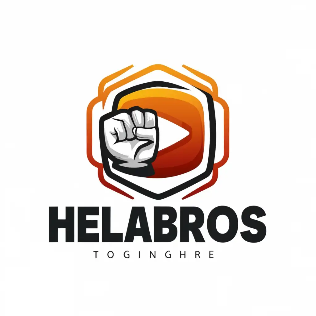 a logo design,with the text "HelaBros", main symbol:Fist and youtube,Moderate,be used in Sports Fitness industry,clear background