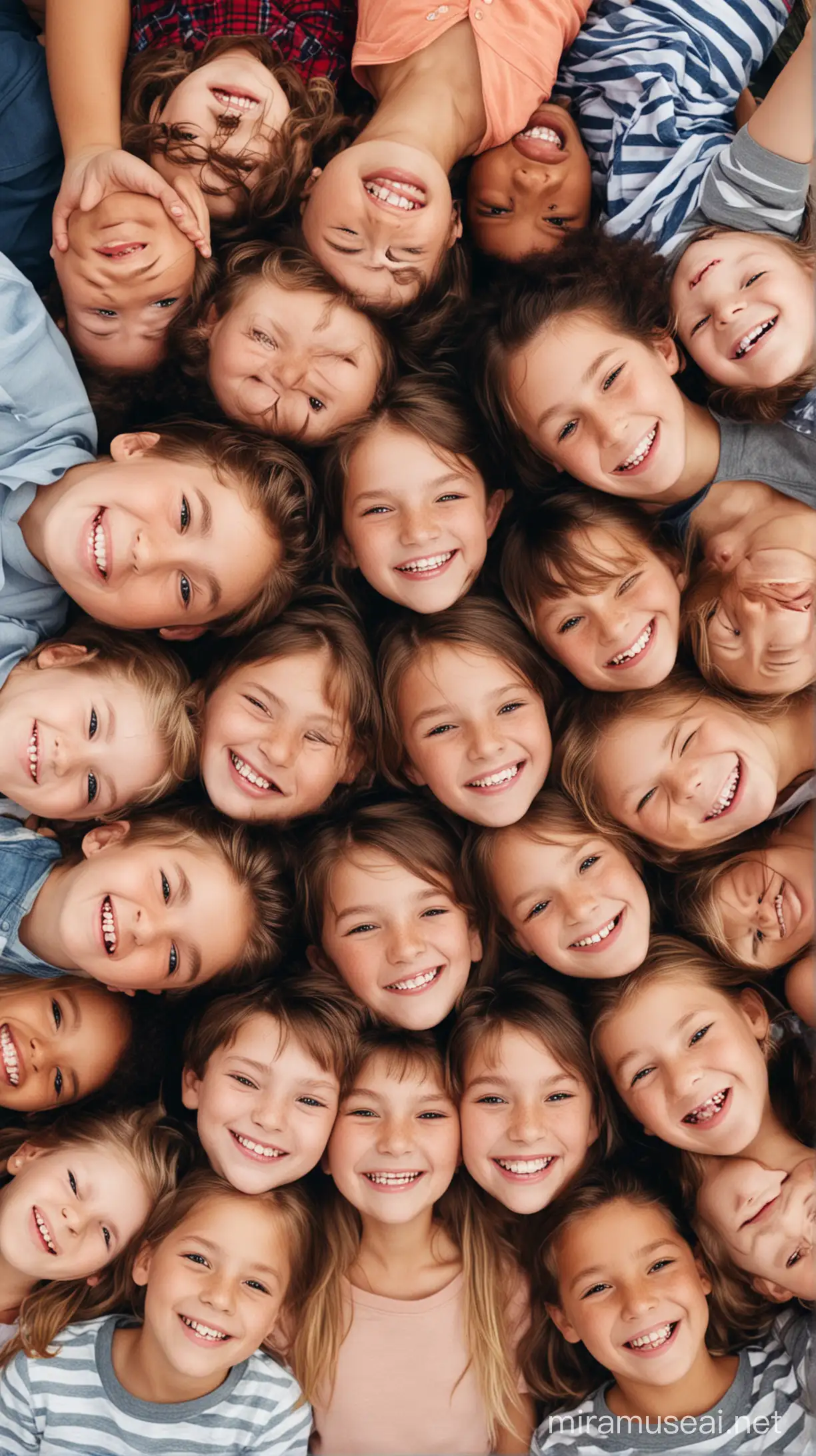 a photo of groups of kids smiling facing up