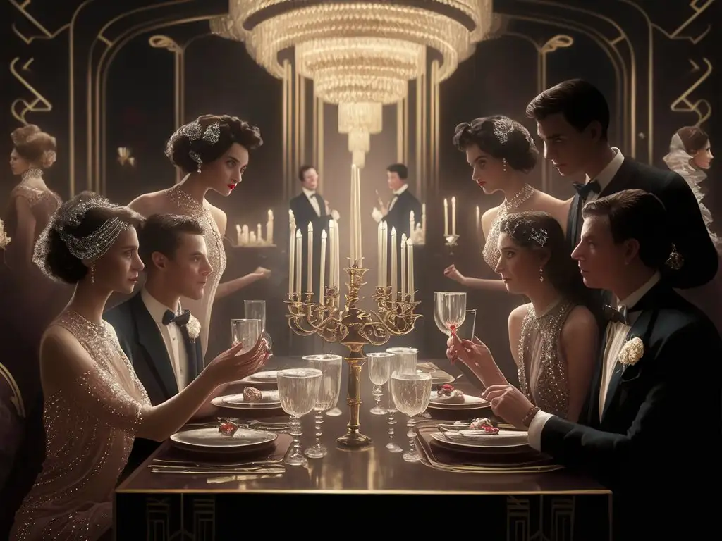  art deco great Gatsby  dinner party 4 couples painting